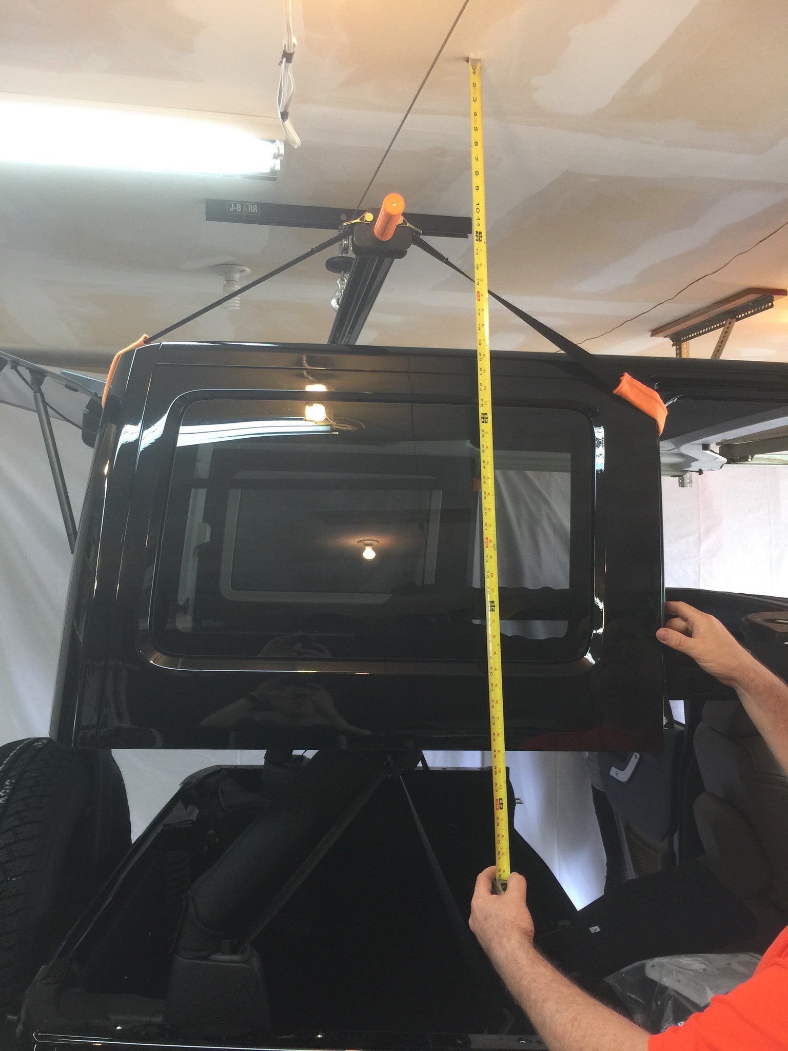 What is the distance from the ceiling to the bottom your Jeep Wrangler Hardtop when using the J-BARR?