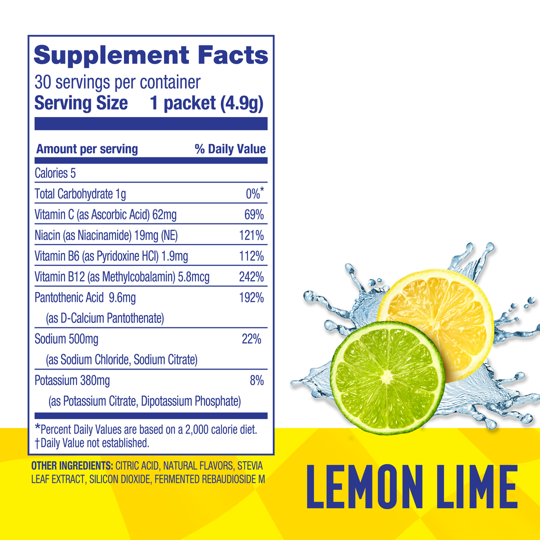Lemon-Lime Electrolyte Mix – Zero Sugar Premium Electrolyte Stick Packs (30 Sticks)