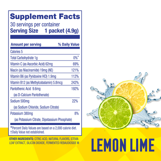 Lemon-Lime Electrolyte Mix – Zero Sugar Premium Electrolyte Stick Packs (30 Sticks)