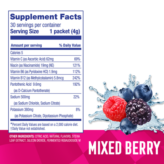 Mixed Berry Electrolyte Mix – Zero Sugar Premium Electrolyte Stick Packs (30 Sticks)